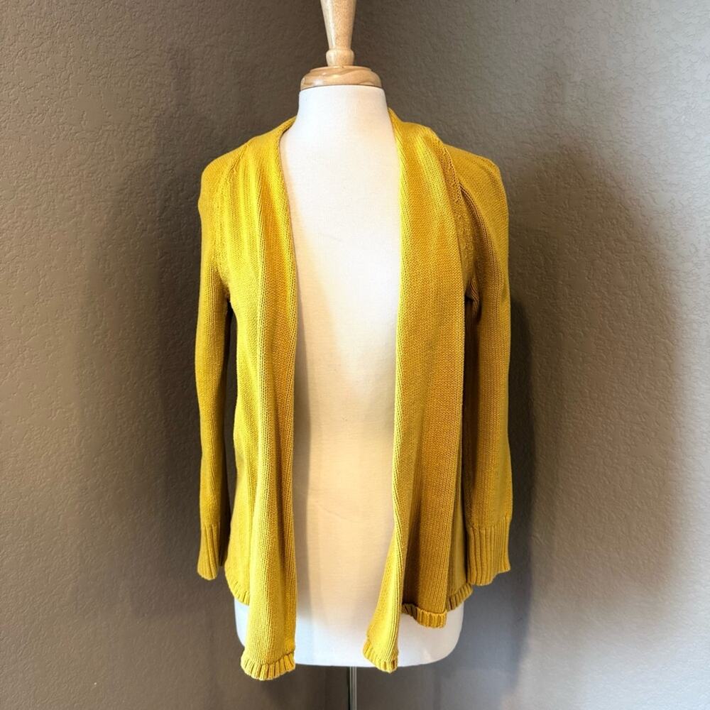 LOFT Mustard Yellow Open Front Knit Cardigan Sweater Medium